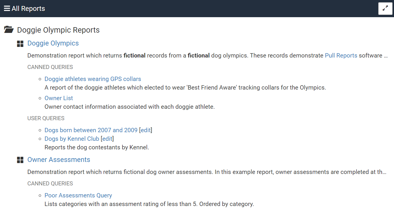 Pull reports report creator component overview