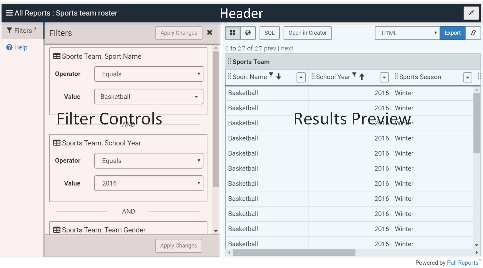 The user interface components of the Query Viewer